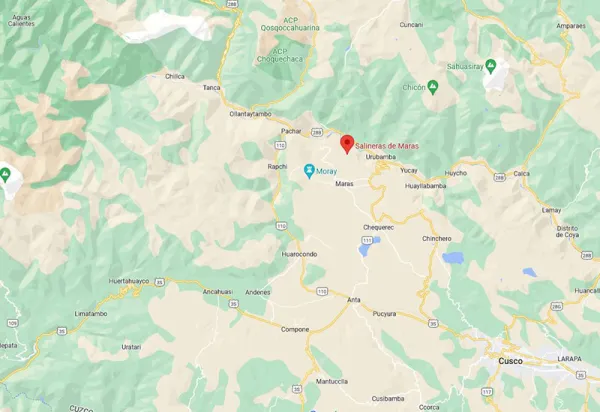 Map of the Salt Ponds of Maras, Cusco, Peru