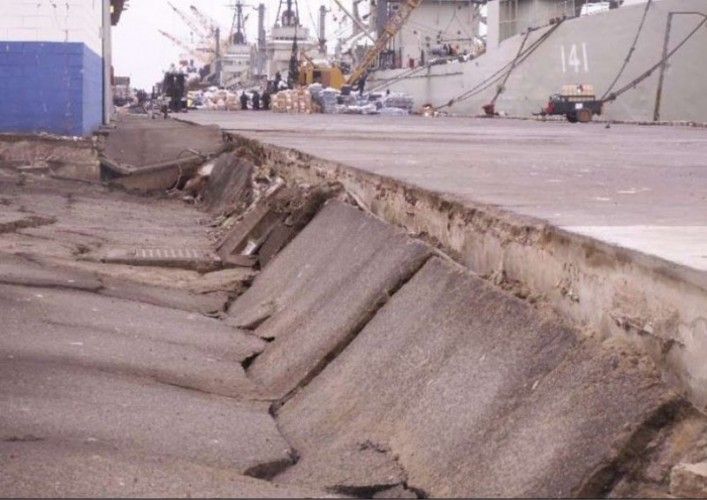 Damage caused by the 2007 earthquake at the maritime terminal General San Martin in Paracas, Pisco