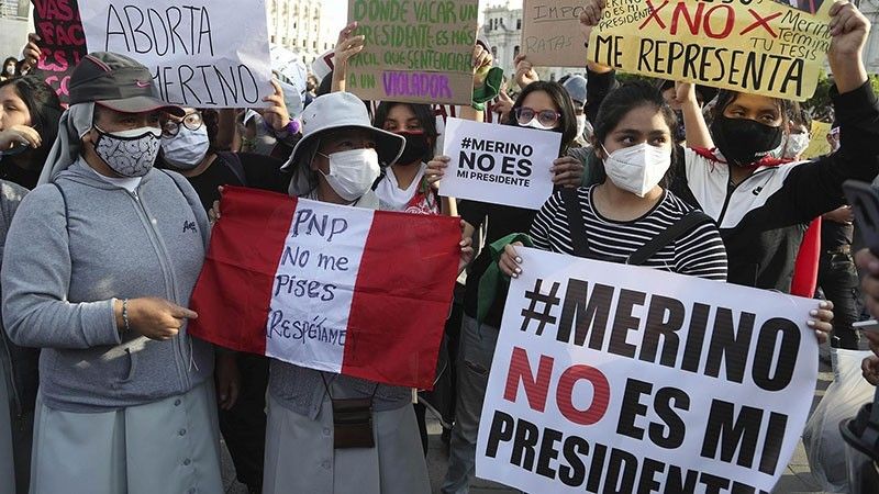 Peruvians demonstration against the removal of President Martin Vizcarra and the appointment of Manuel Merino