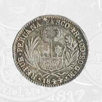 1844 - 4 Reales Coin Pasco Mint (coin front)
