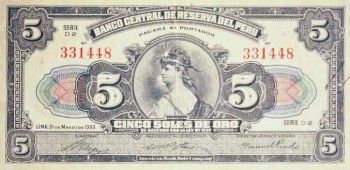 1933 - 5 Soles de Oro banknote (front)