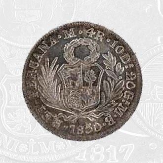 1850 - 4 Reales Coin Lima Mint (coin front)