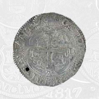 1677 - 8 Reales Coin Potosi Mint (coin front)