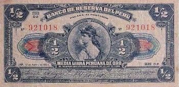 1922 - Half Libra Peruana de Oro banknote (front)