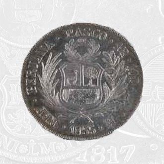 1855 - 4 Reales Coin Pasco Mint (coin front)