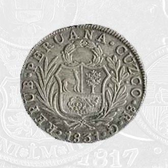 1831 - 8 Reales Coin Cuzco Mint (coin front)