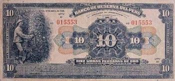 1922 - 10 Libras Peruanas de Oro banknote (front)