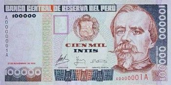 1988 - 100000 Intis banknote (a) - front