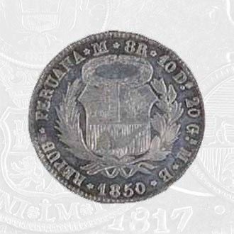 1850 - 8 Reales Coin Lima Mint (coin front)