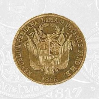 1855 - 20 Pesos Coin Lima Mint (coin front)
