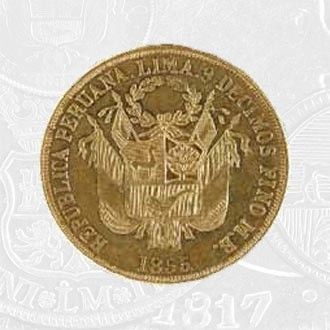 1855 - 20 Pesos Coin Lima Mint (coin front)