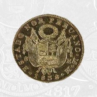 1838 - 8 Escudos Coin Lima Mint (coin front)