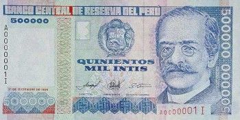 1989 - 500000 Intis banknote - front