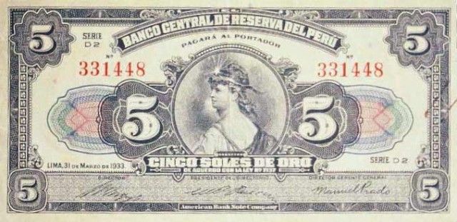 1933 - 5 Soles de Oro banknote