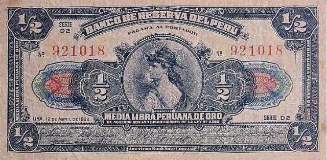 1922 - Half Libra Peruana de Oro banknote