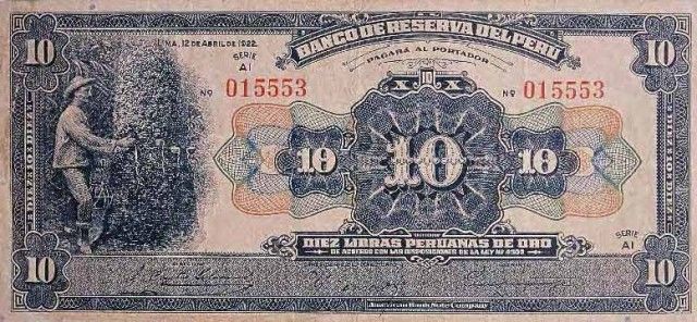 1922 - 10 Libras Peruanas de Oro banknote