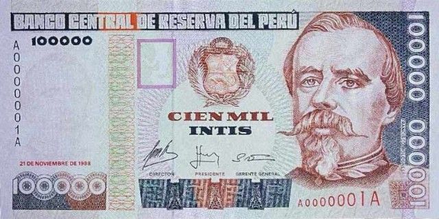 1988 - 100000 Intis banknote (a)