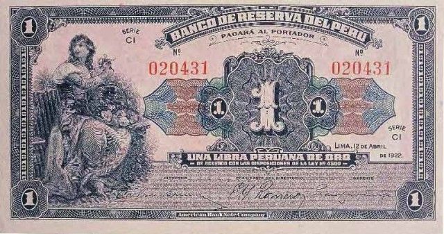 1922 - 1 Libra Peruana de Oro banknote