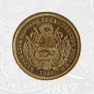 1863 - 5 Soles Coin Lima Mint