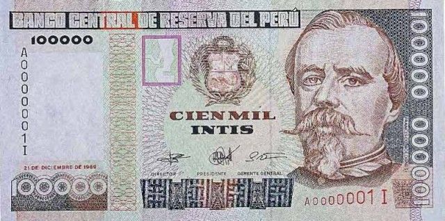 1989 - 100000 Intis banknote