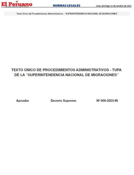 TUPA - Administrative Procedures of the National Superintendency of Migration